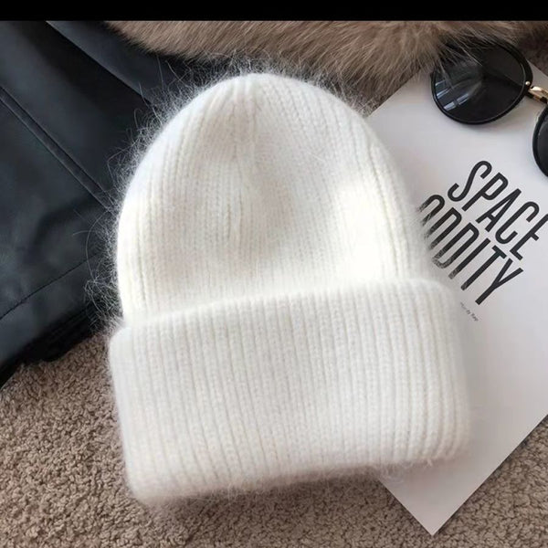 Rabbit Fur Knitted Winter Hat with Ear Protection